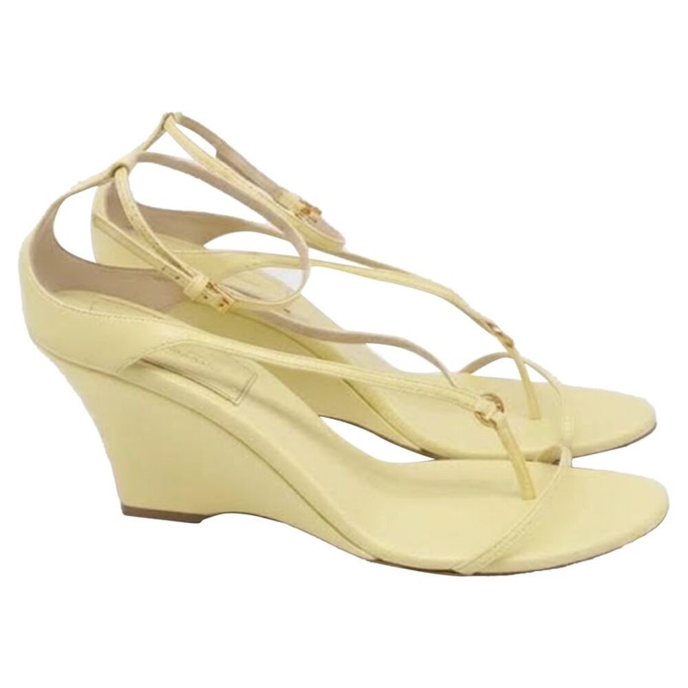Khaite Marion Ankle Strap Wedge Sandals in Yellow Leather